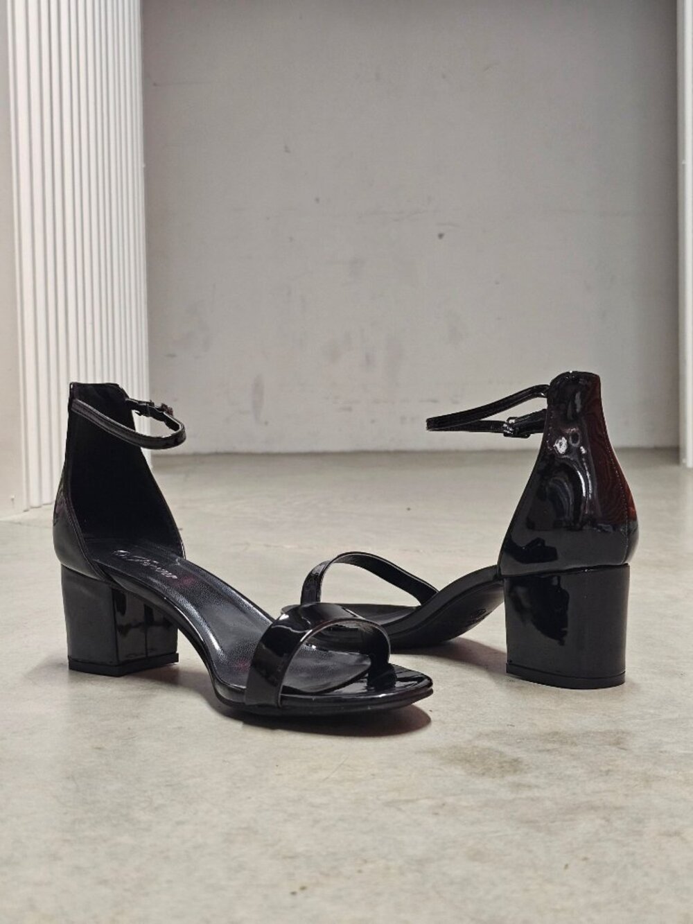 Black Ankle Strap Block Heel Sandals